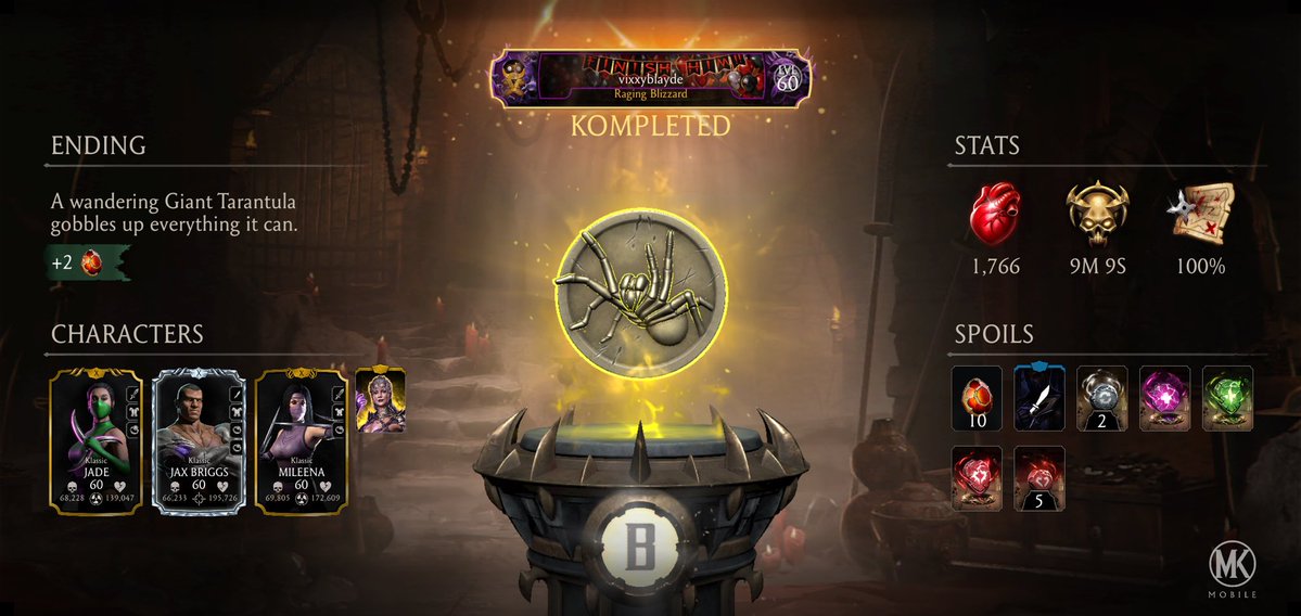 I just completed a Krypt Run in Mortal Kombat mobile! Check out my stats.