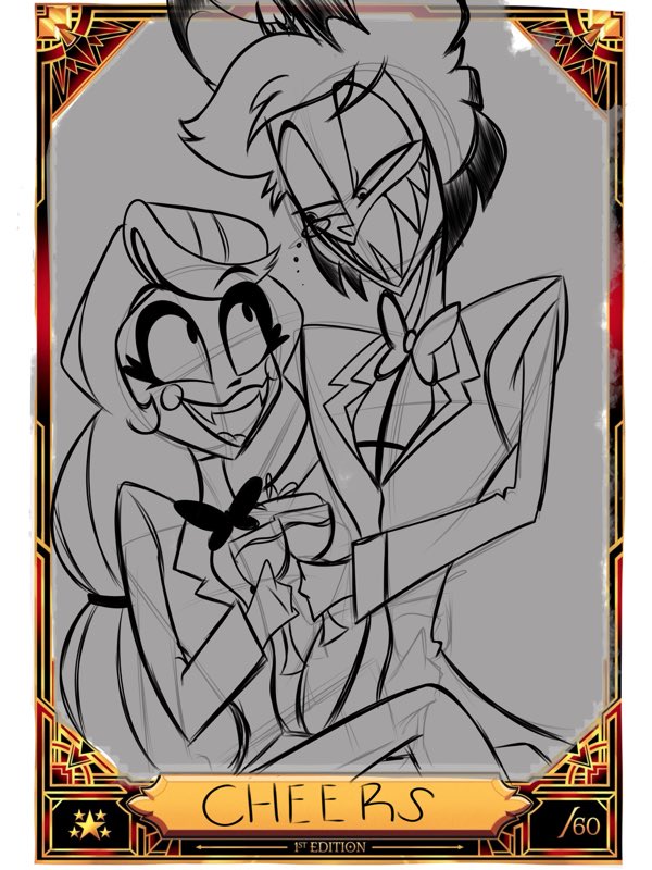 Cheers trading card wip 🌈📻😆 

#Charlastor #HazbinHotelArt #alastor #hazbinhotel