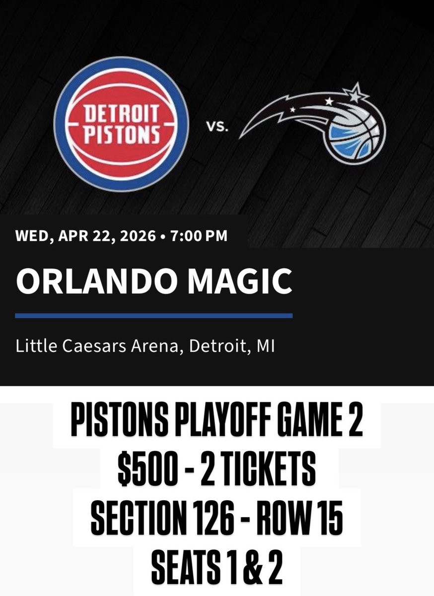 chillichedda's tweet photo. Pistions Playoff Tickets for sale 313-848-4082 https://t.co/KRJulevzFl