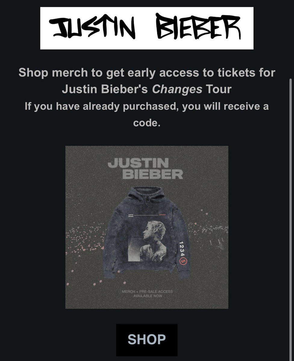 NationOfBiebs's tweet photo. justin needs to do what he did for the changes tour and give people who bought swag from his store a personal code or something like this bc i am not losing out on this ticket war to someone who only knows 3 songs off swag https://t.co/YwyPnxYEhH