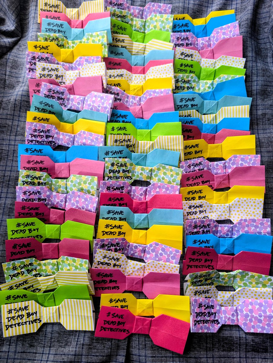 TipsyScone's tweet photo. April brings new bowties for letter week and a reminder that the anniversary of Dead Boy Detectives is here 💛 It's the perfect time to flood some mailboxes &amp; tell executives how loved this show is! 

Letters today: 70
Total sent: 2435
#SaveDeadBoyDetectives
#DBDAnniversary2026 https://t.co/mthIW8xHY3