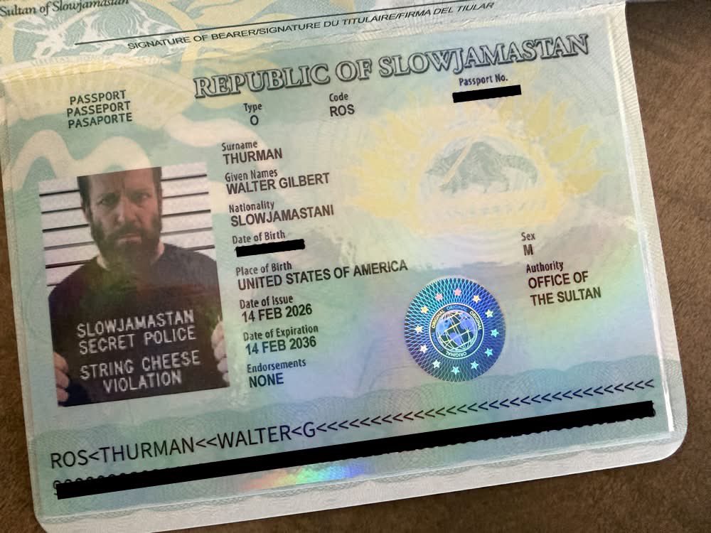 slowjamastan's tweet image. This may be greatest passport photo ever produced in glorious history. In Slowjamastan, citizen is not controlled by system… citizen controls image, destiny, and presentation to world.

#slowjamastan #passport #micronation #micronations #sultan