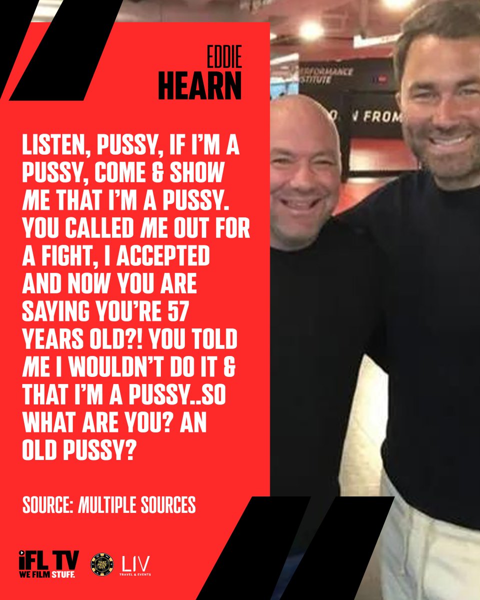 IFLTV's tweet image. 🗣️ @EddieHearn has continued his war of words with Dana White as he looks to make a potential fight between the pair. 

Who do you actually think wins that fight if they do fight? 🤔

#EddieHearn | #DanaWhite | #BoxingFans