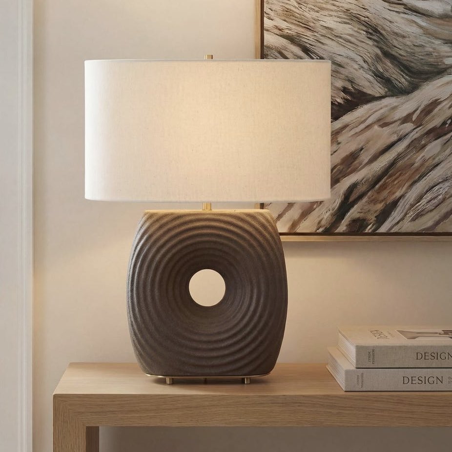 shopcbdecor's tweet image. 20% OFF @shopcbdecor The Geno lamp features a ceramic base finished in a warm coffee brown matte glaze with a concentric ribbed texture, accented by sleek antique brass details. 🛍casabelladecor.net FREE SHIPPING ON ALL ORDERS! #lighting #lamps #tablelamps #buffetlamps