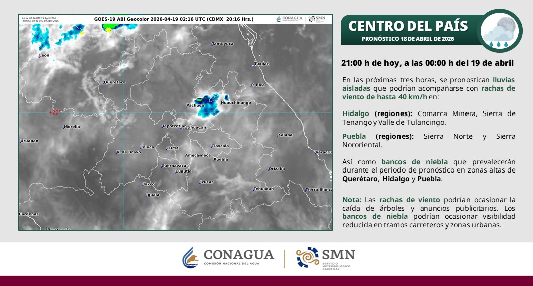 conagua_clima's tweet image. En las próximas horas se prevé tiempo estable y rachas de #Viento de hasta 40 km/h en la #CDMX y el #EdoMéx