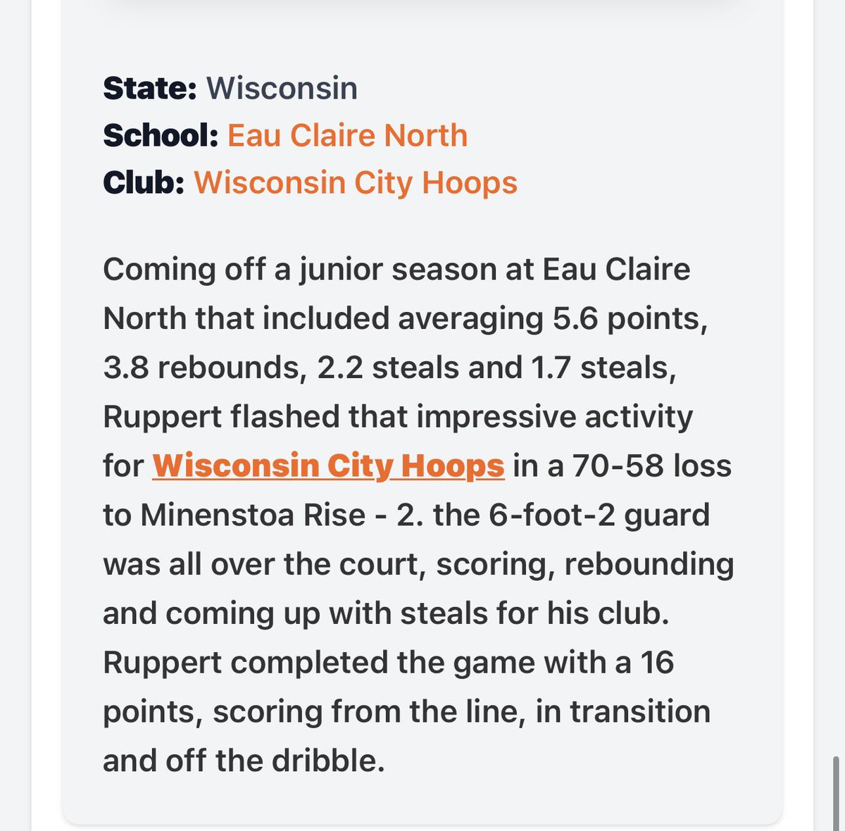 wi_city_'s tweet photo. 2027 Owen Ruppert
Made an impact on Day 2 of Madness in the Midwest. @OwenRupper34456 #GoCity π https://t.co/zWuZH9QaLI