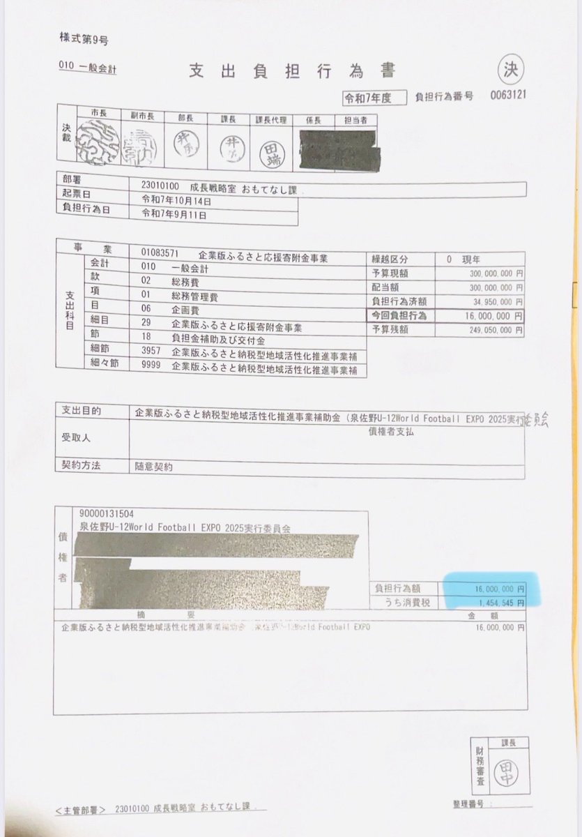 Izumisanokoukin's tweet photo. 16,000,000円は支出済み。
それなのに、証憑未確認・精算未了・未払い。

これで説明責任を果たしていると言えるのでしょうか。

#泉佐野市
#公金
#税金の使い道
#情報公開
#精算
#証憑
#泉佐野U-12 World Football EXPO 2025実行委員会 https://t.co/cnDJ9MZ7Ua