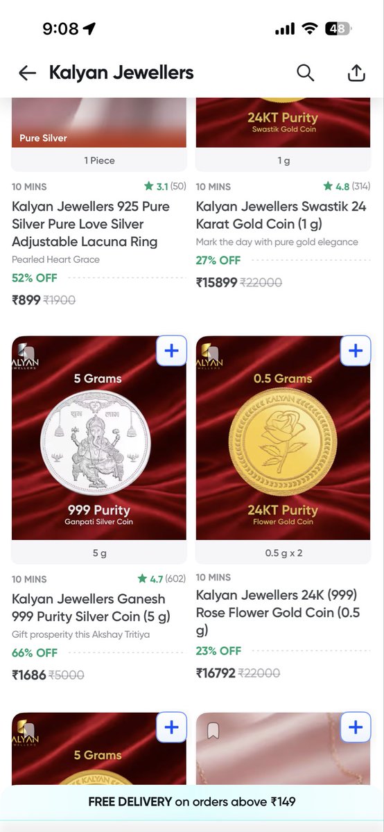 jitwit1998's tweet photo. @SwiggyCares @SwiggyTech @rohitisb @harshamjty @phanikishan @instamart_it @letsblinkit @ZeptoNow @jagograhakjago @aadit_palicha @albinder @rohitisb @harshamjty @phanikishan There was no point in launching this campaign if your tech is not capable of adding the free available silver coins to the cart. I can still see silver coins in my store. I ordered a 5gm gold coin but still haven’t received it. Disappointing 💔 https://t.co/vyG3dX8c6O