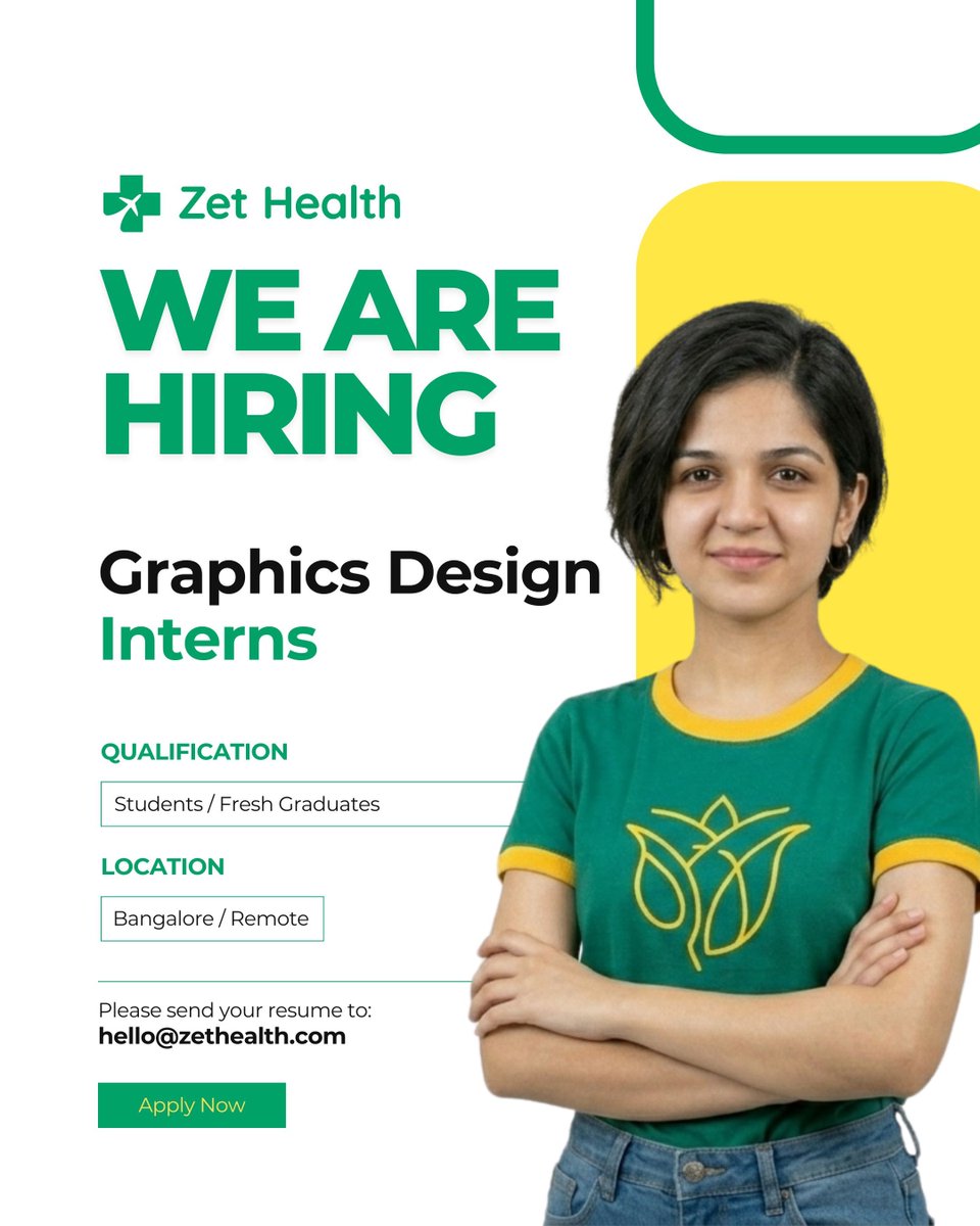 zethealth's tweet photo. We are hiring, know anyone ?

https://t.co/QdPC8zVGsG

#Hiring #GraphicsDesignInterns #NewJob #BangaloreJobs #ZetHealth https://t.co/0Dsi9YCFd4