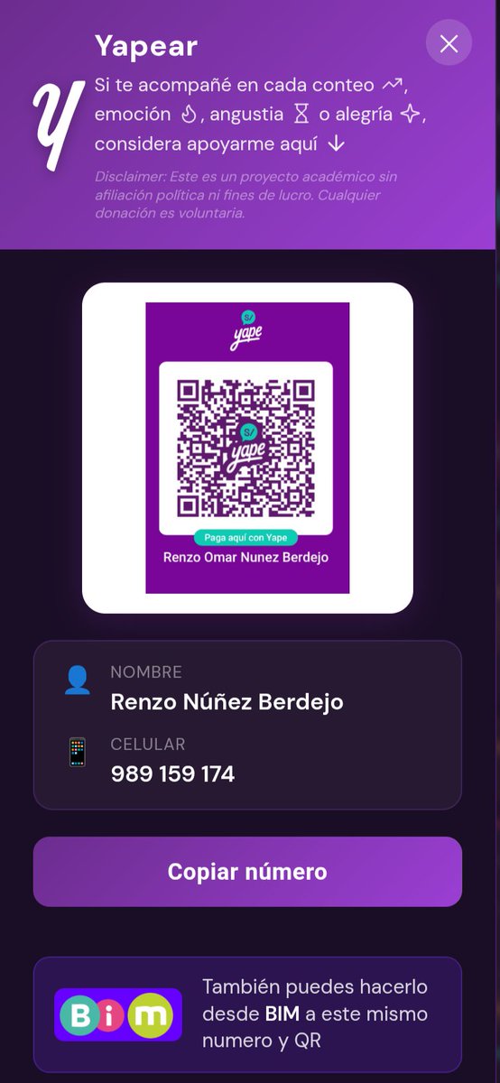 LaSalitadelSin's tweet photo. Al fin sabemos el nombre del talento peruano q desarrolló esta herramienta electoral interactiva: Renzo Núñez Berdejo. No tenemos el gusto de conocerle, pero agradecemos a este compatriota q con su creación, ayuda a mantenernos informados. Puedes apoyarlo en su Yape q ya figura🙂 https://t.co/92pHS3jfQl