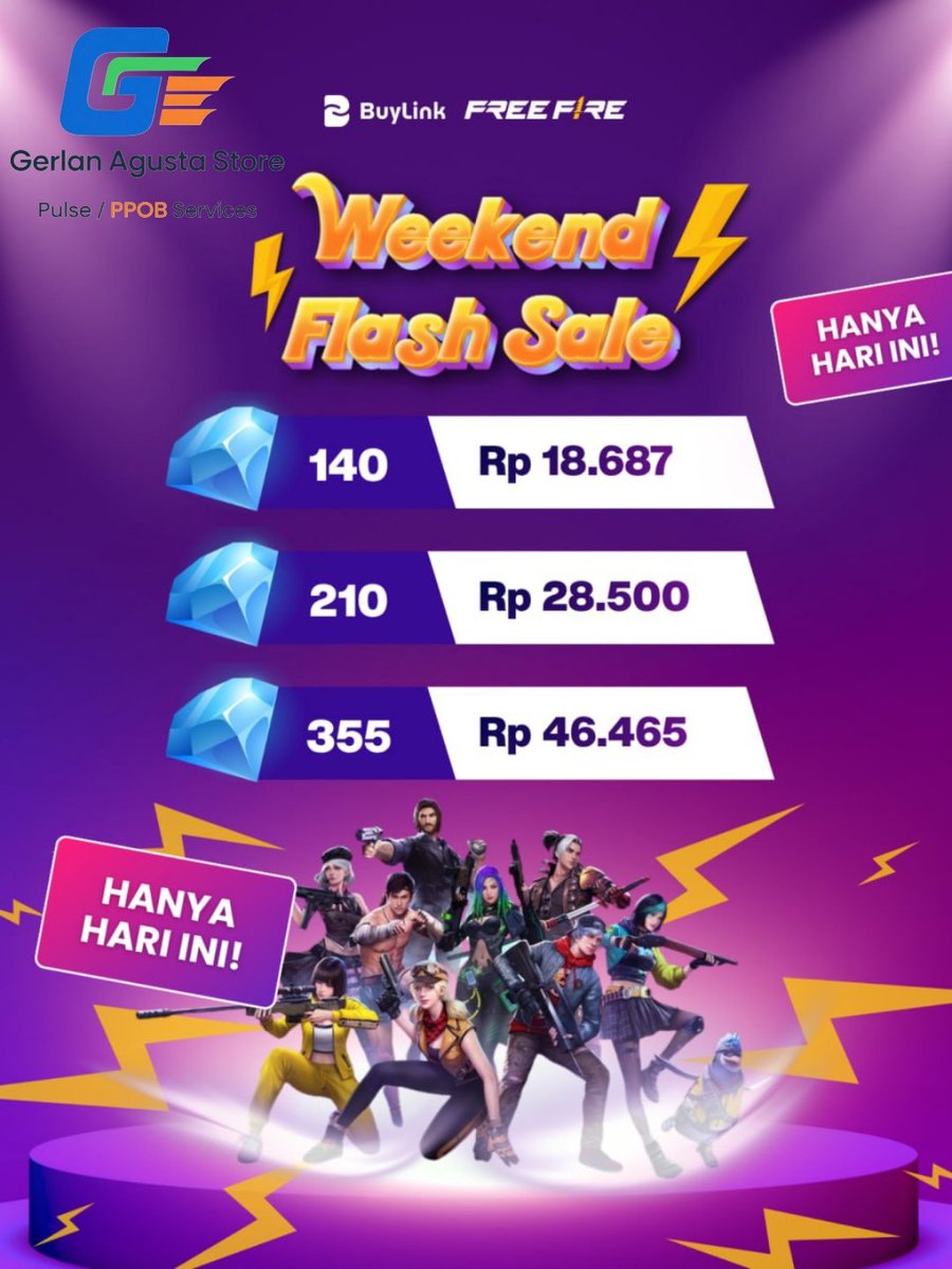 GerlanStore's tweet image. ⚡️ FF FLASH SALE: HANYA HARI INI! 🔥

​Harga spesial buat mabar makin seru! 📉💎

​✨ 140 DM ➔ 18rb

✨ 210 DM ➔ 28rb

✨ 355 DM ➔ 46rb

​✅ Proses Instan

✅ Stok Aman

✅ Bebas Admin

​🛒 Klik: buylink.id/GerlanAgustaSt…

​#FreeFire #FlashSale #GerlanAgustaStore 🎮⚡️