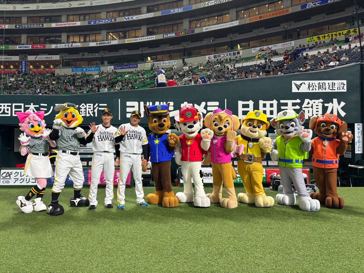 HAWKS_official's tweet photo. 今日は #パウ・パトロール の仲間たちも全員集合！
一緒に試合を盛り上げてくれます🐶⭐︎

#sbhawks #ファイト九州 #全新 #パウパト https://t.co/c7yQgunbmM