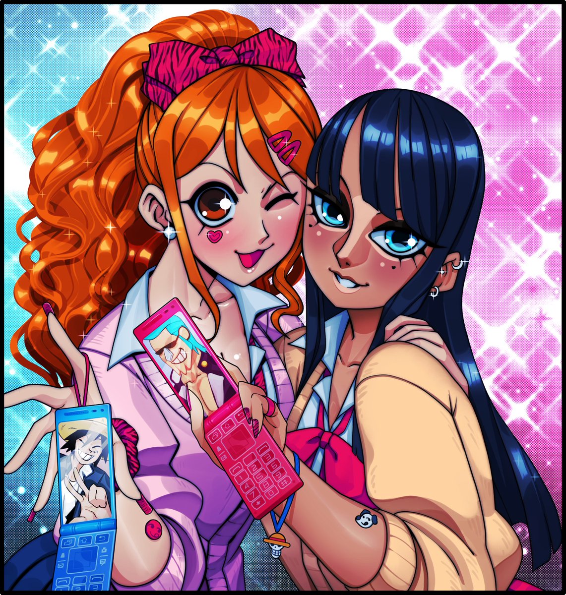 Gyaru Nami and Robin
Gonna do some full body renders but wanted to give a cute photo booth style look! Lemme know whatcha think :)
#OP #Onepiece