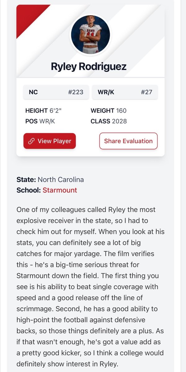 RyleyRodriguez3's tweet photo. Thank you @pepman704 @PrepRedzoneNC for the write up
@WhitworthN @Dyrell_Roberts @RecruitSHSGATA @StarmountRams @nchssportspage @WakeFB @BallAtTheBeach @PackFootball @AppState_FB @HokiesFB @GamecockFB @blitz_nc @Topsiswear @godhears1000 https://t.co/qpMWNKUoOS