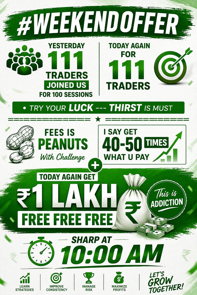 CHARTISKING's tweet image. #WeekendOffer -For 111 Traders 

♦Window opens at 10:00 AM 

•Join as #TradingMember --From 20th April till Sept end 2026
•Thirst is must (Forget Your FAKE EGO )---U can't WIN --It's my challenge 
•Today again : GET Rs 1 lakh free free 

Email
IamAnirudhSethi@Gmail.com