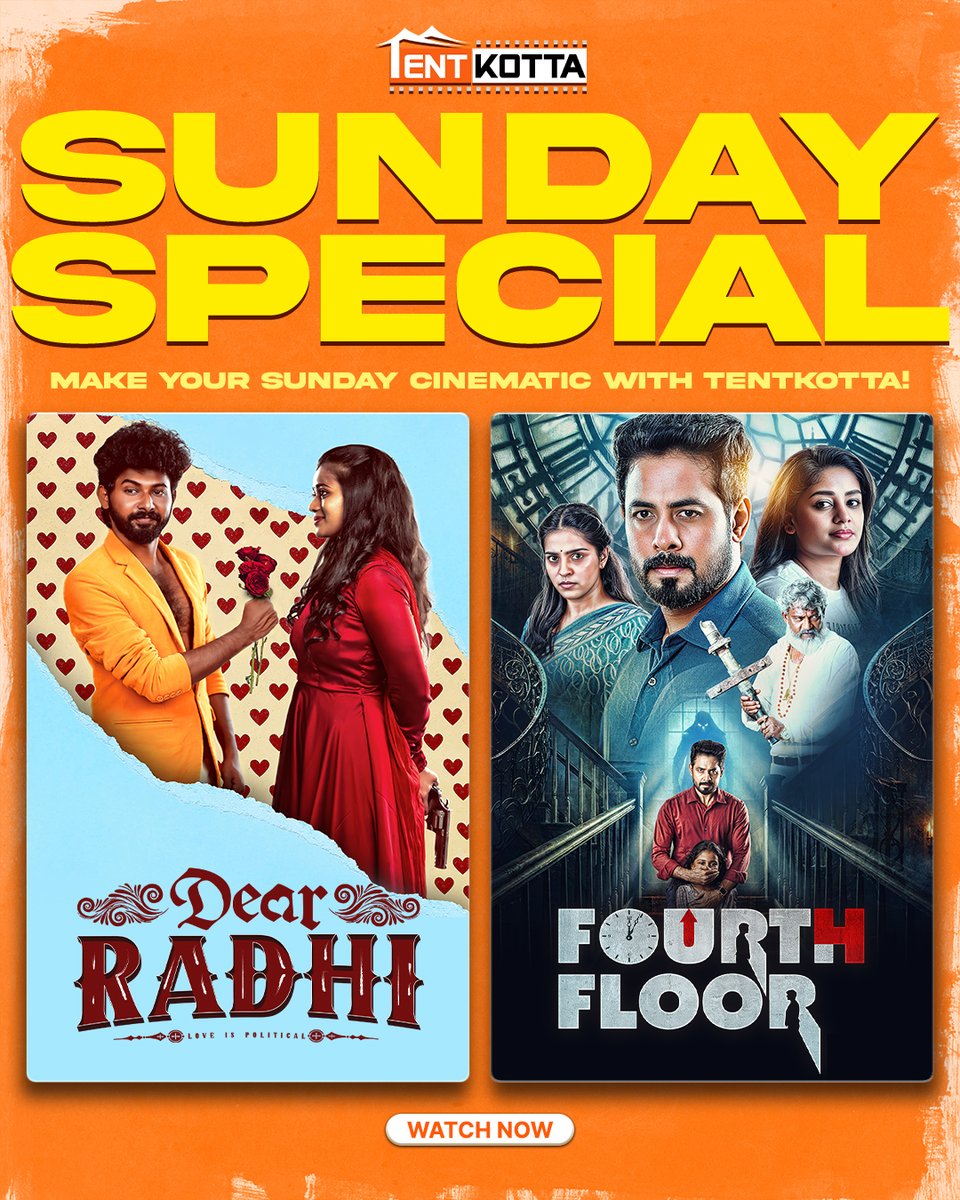 Tentkotta's tweet photo. Love that melts โค๏ธ
Thrill that chills โ๏ธ
Whatโs your Sunday vibe?
Watch now on Tentkotta ๐ฌ
#DearRadhi #FourthFloor #SundayWatch #Tentkotta #CinemaLovers https://t.co/QALFdaw7zJ