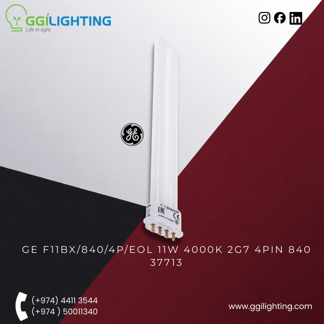 gogreenintl's tweet image. Upgrade your lighting with precision and performance 💡
GE F11BX 4-Pin Lamp delivers balanced 4000K illumination, energy efficiency, and reliable long-lasting brightness—perfect for professional and commercial spaces. 
#GGILighting #GELighting #EnergyEfficient #4000K