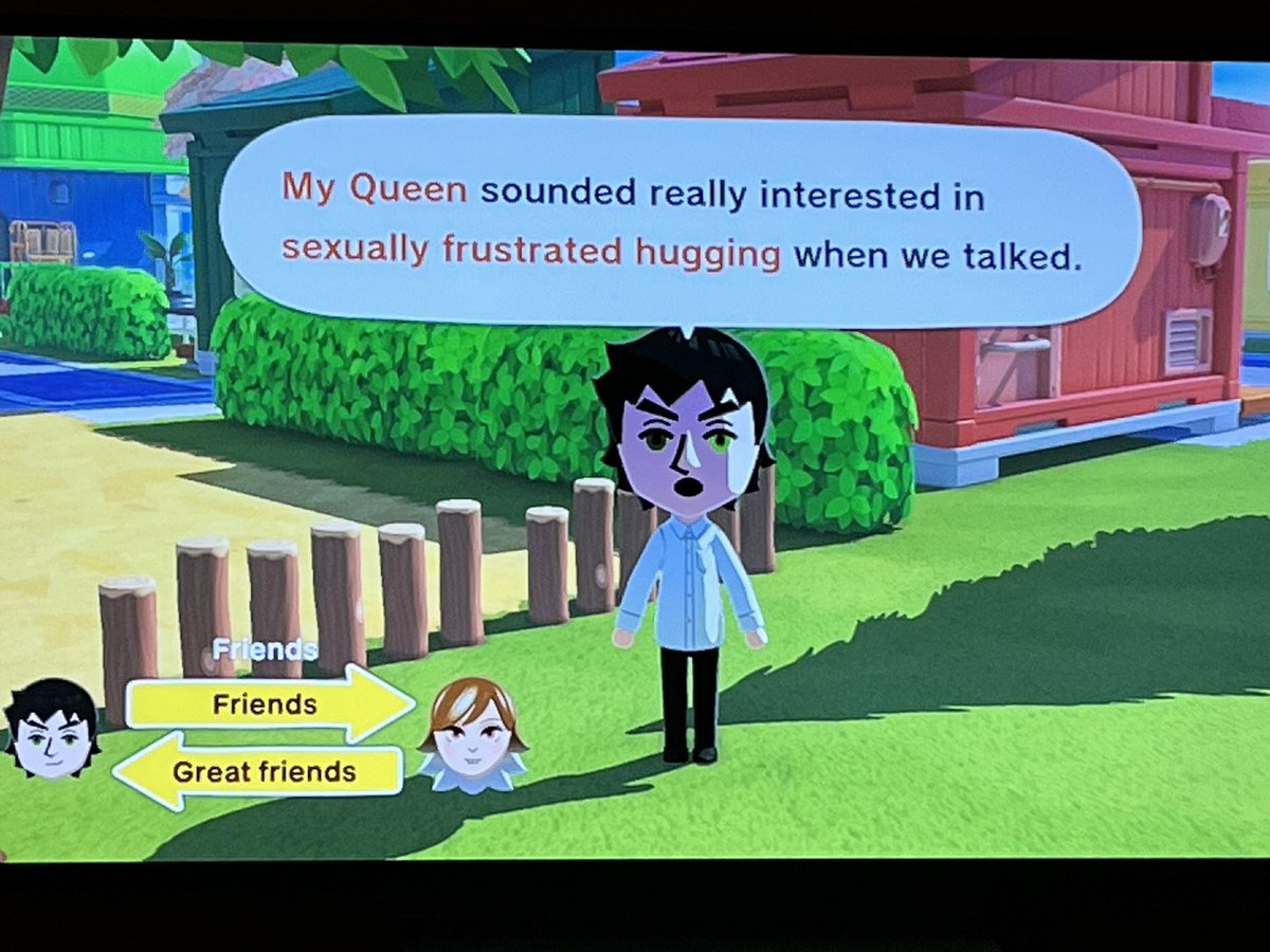 wizardhumping's tweet photo. I’ve been playing so much tomodachi life I had to take a break to touch grass https://t.co/DZSQovOhZj