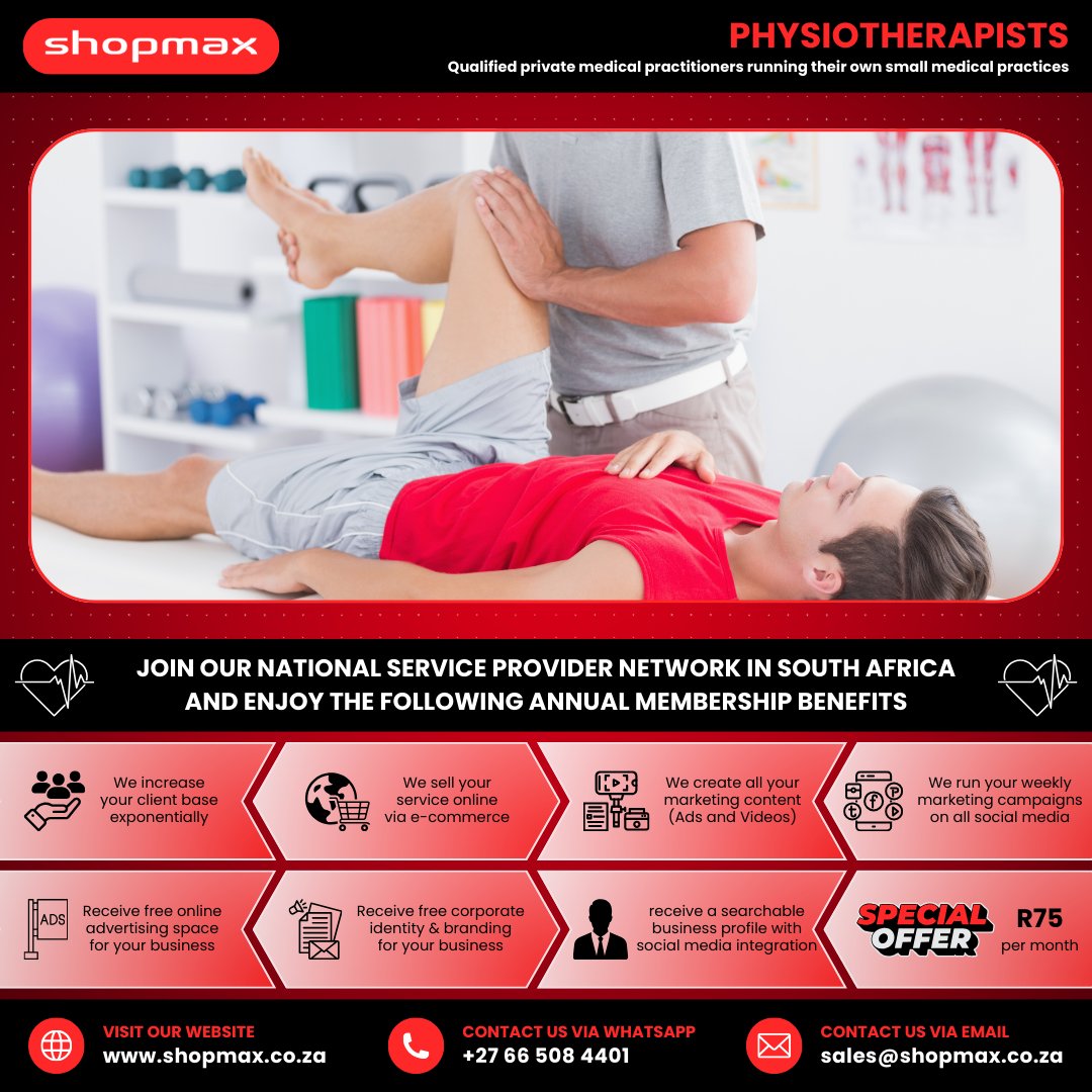 SHOPMAX6's tweet image. 🏃‍♂️ Physiotherapists — grow your patient base nationwide
Join the Shopmax SPN
👉 shopmax.co.za/sell_your_prof…
#Physiotherapy #Rehabilitation #Shopmax