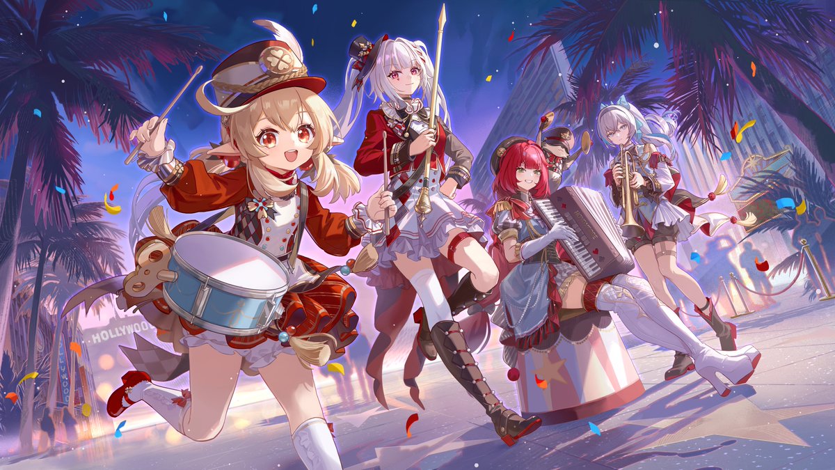 _Achyue_'s tweet image. Cruising past palm trees, ocean breeze, and a whole lot of beats! 🌴
Had so much fun illustrating Klee, Sparxie, Bronya, and Ukinami Yuzuha enjoying the coasting vibes.
 
Let the music roll at the #LA stop of the #HoYoFairConcert~ 🌇