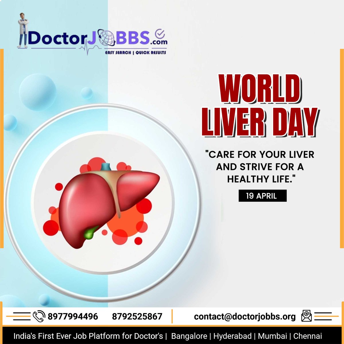 DoctorJobbs's tweet image. The Liver is essential for life, It require care to function properly,  "Solid Habits, Strong Liver "

World Liver Day !!

Best Regards 
doctorjobbs.com

#doctor #hospital #medical #medico #healthcare