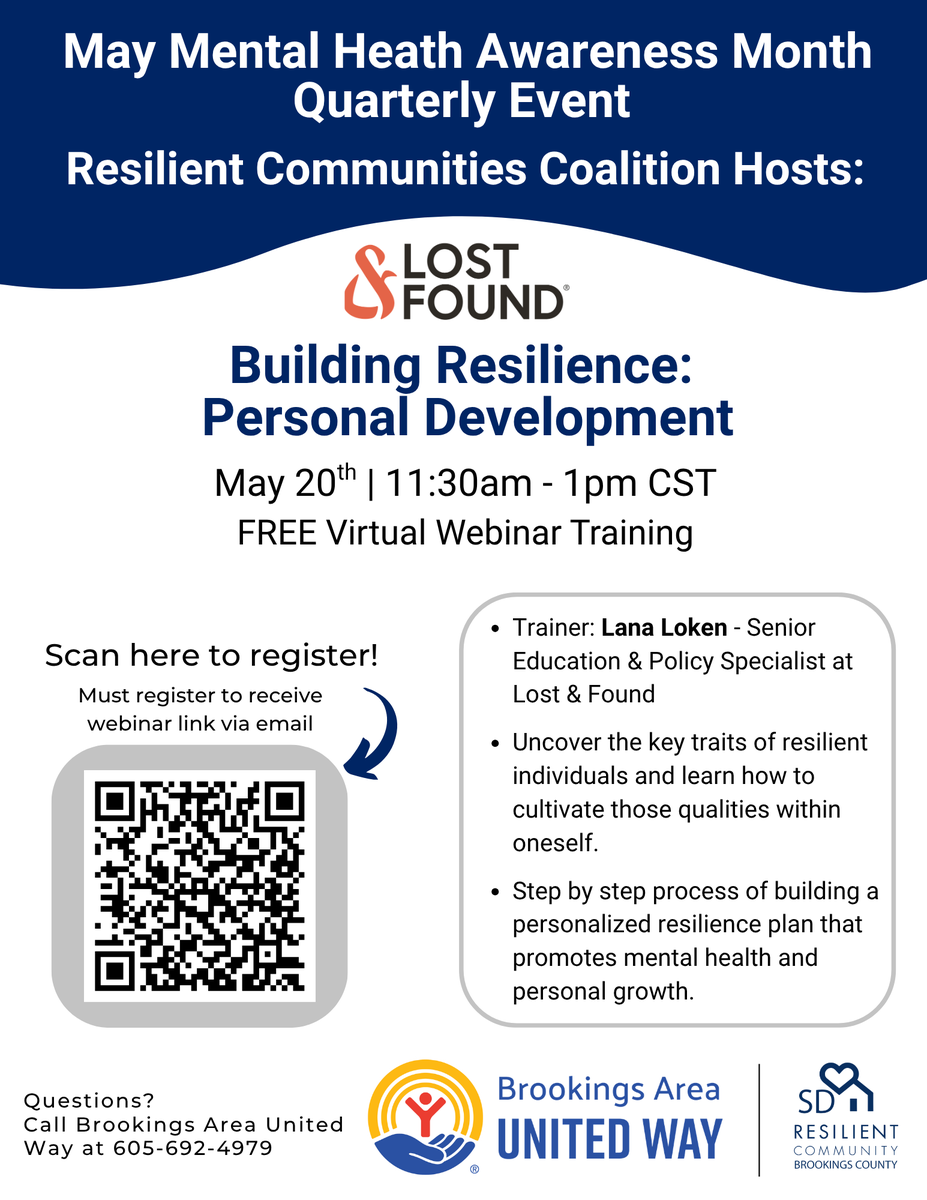 startsdprogram's tweet photo. Heads up on this free virtual training!

Register at: https://t.co/b2fpYqT92I

#SouthDakota #mentalhealth #webinar https://t.co/dt85UuhdSc