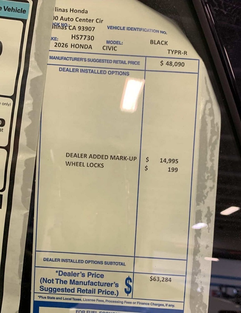 GoonerYoda's tweet photo. @SalinasHonda #lol #ripoff @Honda @CARandDRIVER @RoadandTrack @edmunds @therealautoblog https://t.co/MwPR6pY2mZ