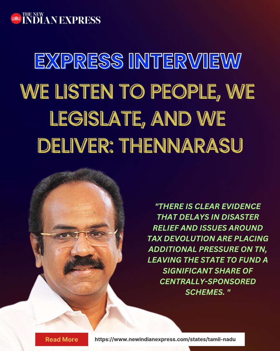 xpresstn's tweet photo. "The Rs 8,000 ‘Illatharasi’ coupon for households is an important social investment aimed at easing the uncompensated physical effort of our mothers and sisters."
#TNIEinterview | Finance Minister and #Tiruchuli #DMK candidate @TThenarasu in an interview with #TNIE’s @harini_1997, speaks on governance, welfare measures, centre-state relations, and the party’s economic roadmap ahead of the upcoming polls.
@AntoJoseph
@arivalayam
@DMKITwing
Read the full interview here:
https://t.co/jQBY01K01z