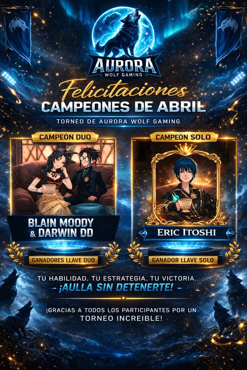 AuroraWolfGames's tweet photo. here are the winners of today's tournament congratulations https://t.co/xz7UZXKhIs
