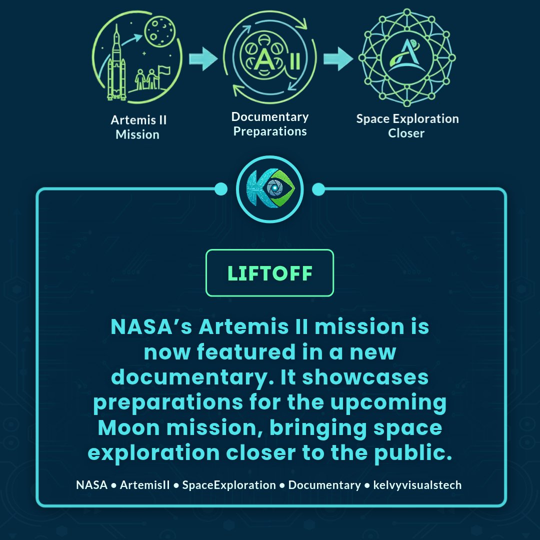 kelvyvisuals's tweet image. LIFTOFF 🚀

NASA’s Artemis II mission is now featured in a new documentary. It showcases preparations for the upcoming Moon mission, bringing space exploration closer to the public.

#NASA #ArtemisII #SpaceExploration #Documentary #kelvyvisualstech