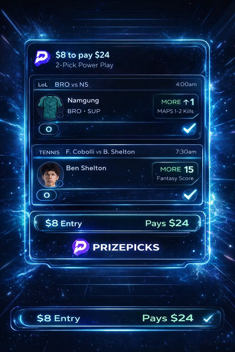 PlutoDFS's tweet image. Let’s get it going…$8 to $3k ladder challenge
#Uno #LoL #esports #PrizePicks #tennis