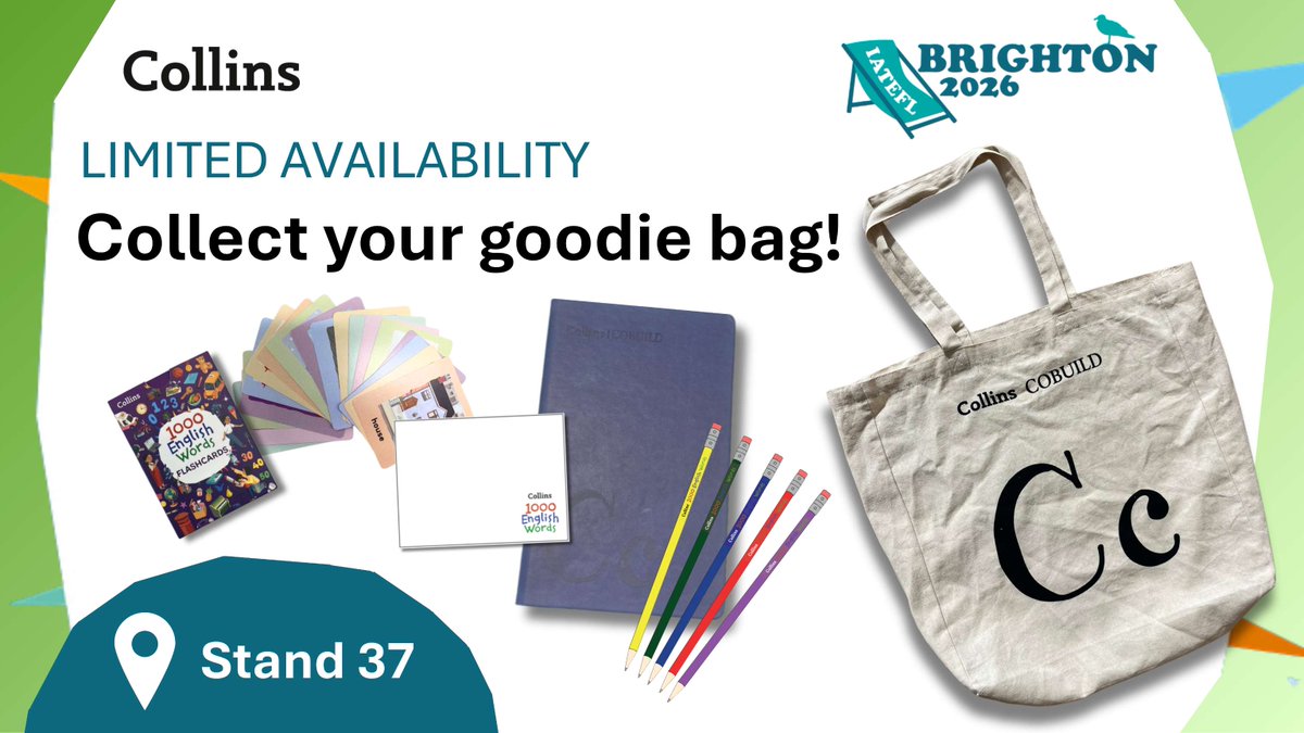 CollinsELT's tweet photo. 🎉 Don’t miss out! Head to the Collins stand at IATEFL to grab one of our exclusive goodie bags!

📚 We also have special editions just for IELTS and Young Learner teachers, to pair with our speaker sessions.

📍 Find us at Stand 37 – come say hello and claim yours! https://t.co/elW4qozIPr