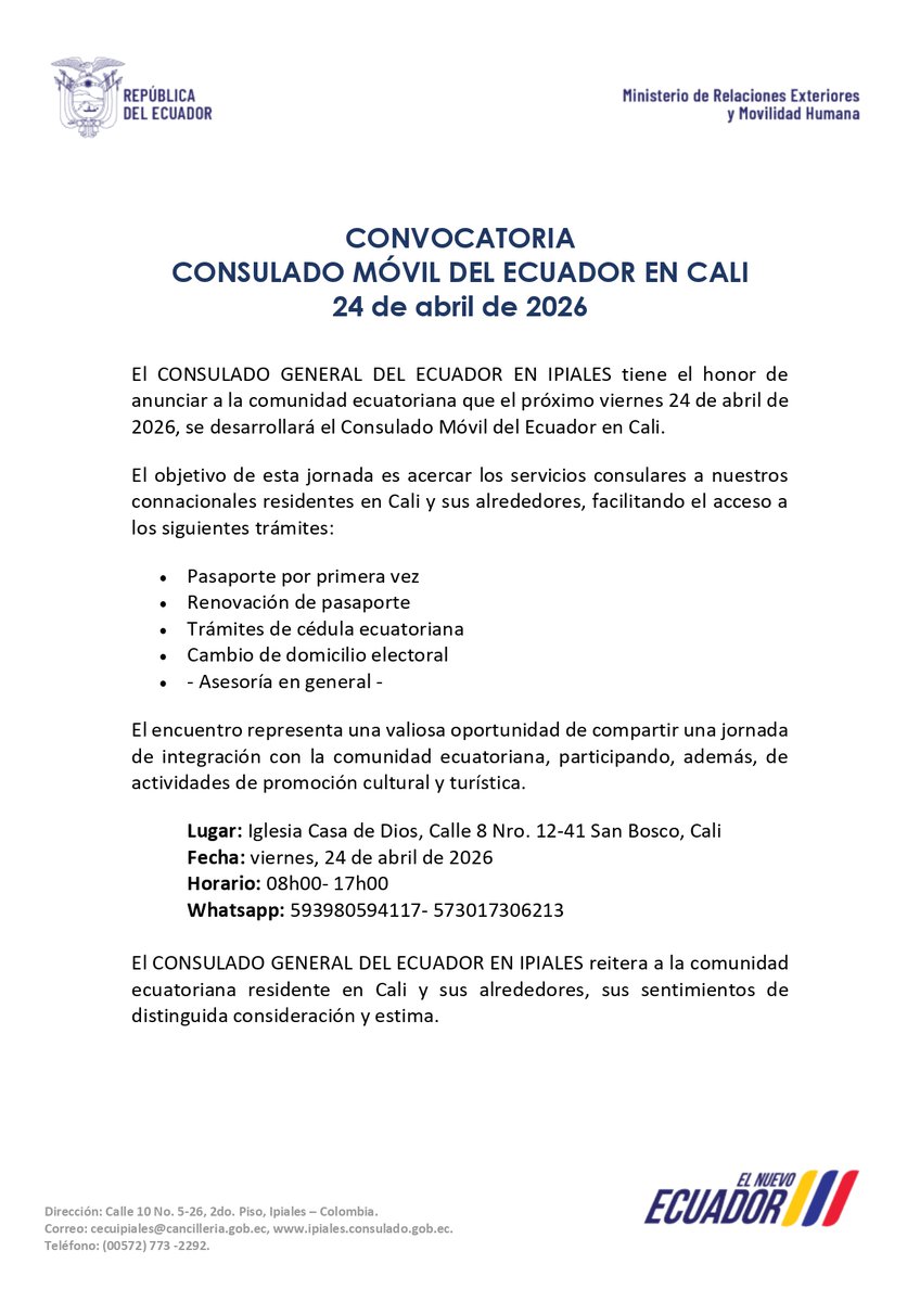 Consulado del Ecuador en Ipiales tweet media