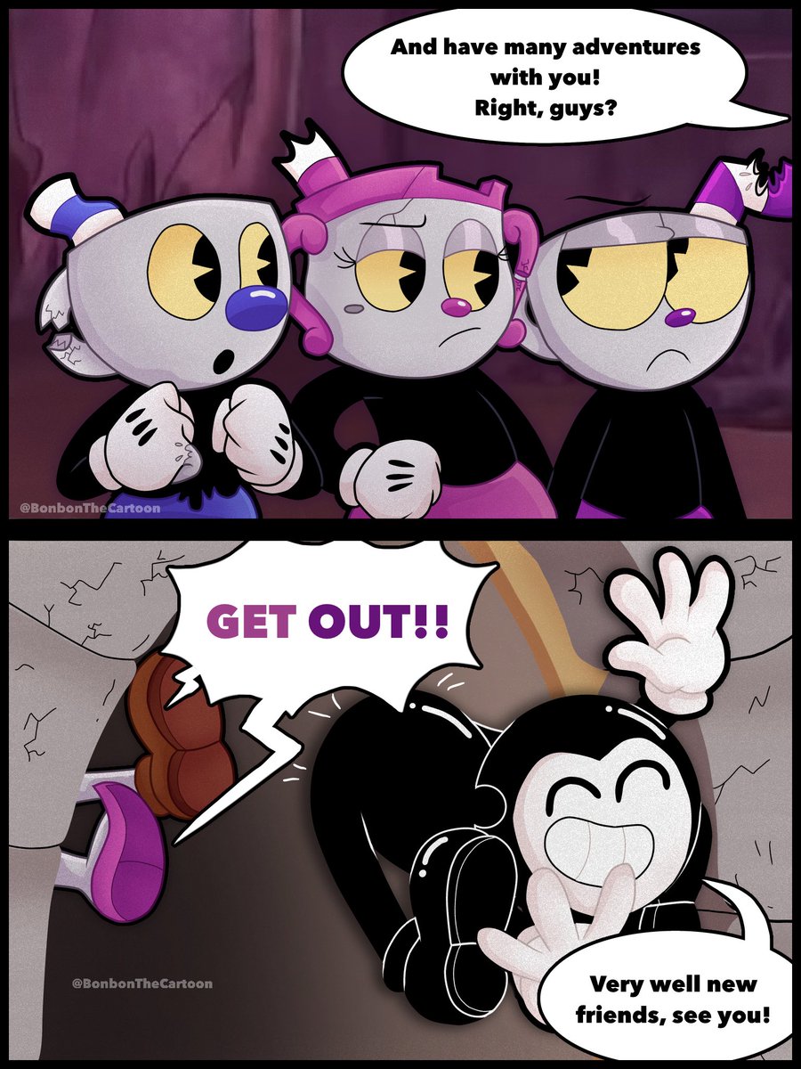 bonbon_cartoon's tweet image. Bendy en cuphead 
#batim #cuphead #mugman #mschalice