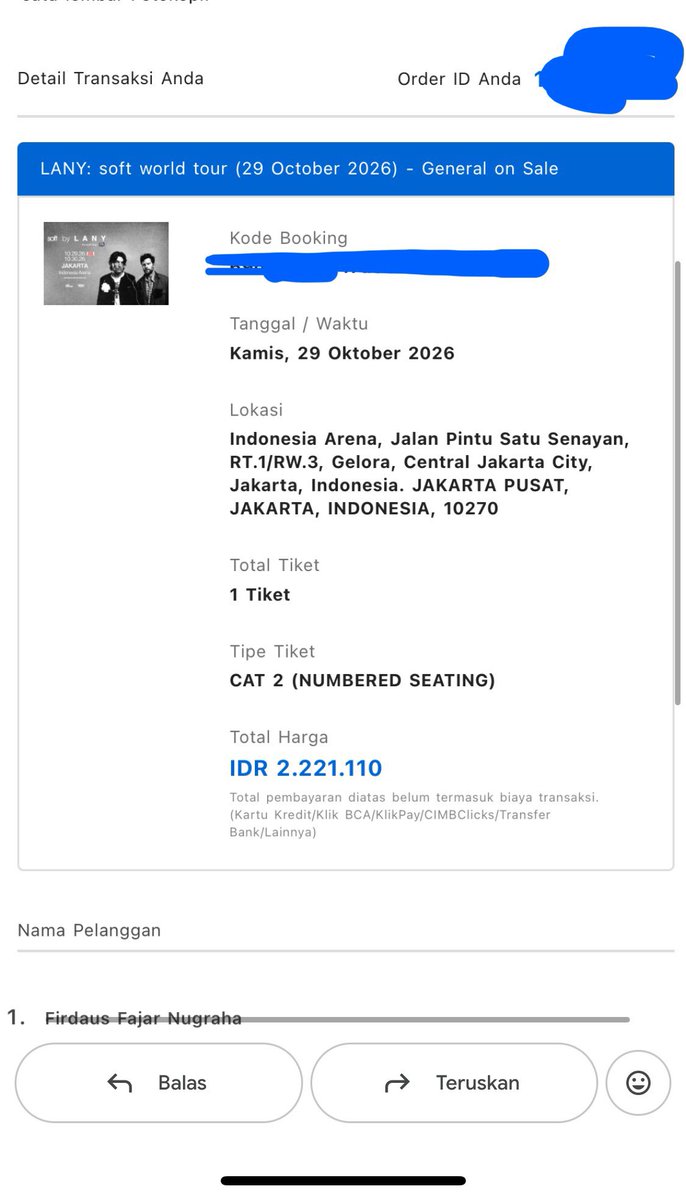 faj40107's tweet photo. WTS LANY Cat 2 Day 1 (29 Oct) 🎫
1 tix

100% aman, bisa kasih proof ✔️
Bisa COD area Jakarta / Bekasi

DM untuk info lengkap!!!
#zonauang #wts https://t.co/wkCVUMZp4p