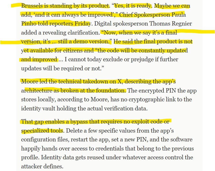 StevenS23337721's tweet image. The #EU’s New Age Verification App: 
**Hacked in Two Minutes !!!**

Governments are racing to MANDATE #Digital ID systems that turn every citizen's passport into another entry on the next BREACH notification.

Security consultant Paul Moore published a widely shared post on X