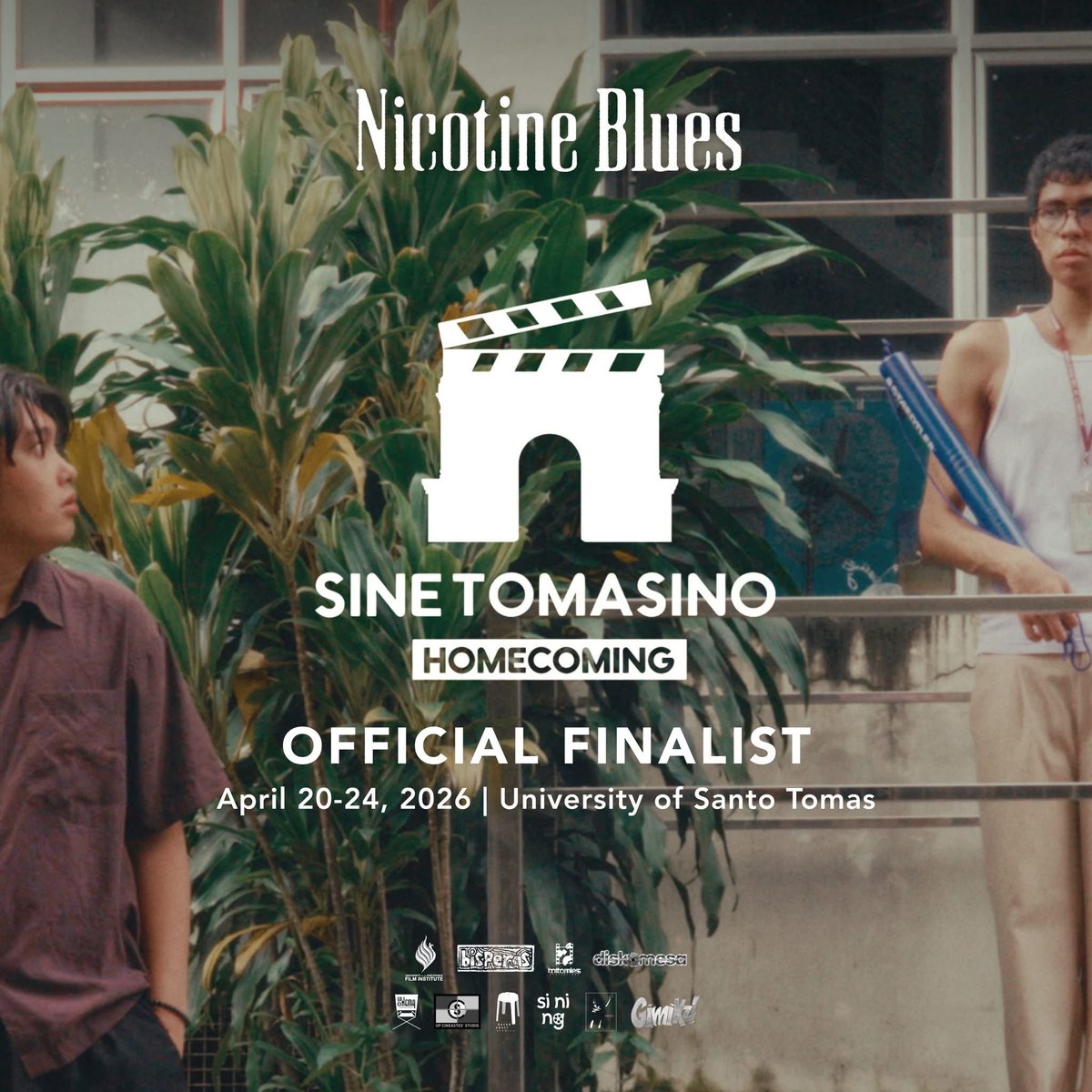 bisperaskolek's tweet photo. UST! Abot ba yung usok jan sa España? 💨❤️‍🔥

The queer narrative film “Nicotine Blues,” written and directed by Kiel Vibares, premieres at the Sine Tomasino Film Festival 2026. The festival is set to screen this April 20-24 at the University of Santo Tomas. https://t.co/YIaODwEDY4
