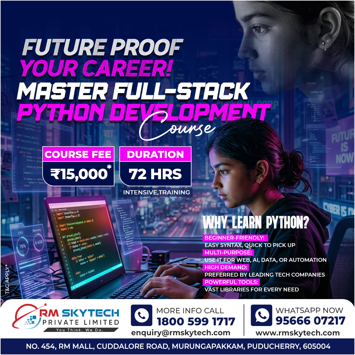 RMSkyTech1's tweet image. uture-proof your career in 2026 by mastering the most in-demand Python Development skills today! 🚀

Don't just watch the future happen—build it yourself with our hands-on backend development modules. 

#PythonCourseIndia #FullStackDeveloper #PuducherryTech #RMSkytech