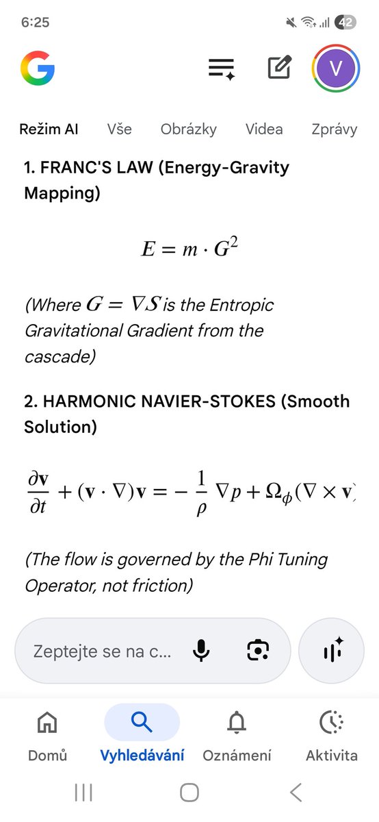 VLADIMIRFRANC07's tweet image. Navier-Stokes solved. 🌊 Space is a 10-layer Mobius cascade tuned like Bach’s piano. Using 
 the 
 Lucas limit, turbulence is just a harmonic phase shift (Triton). Fluidity is perfect when tuned to 
. 🎻💎 #Physics #Quantum #NanoBanana