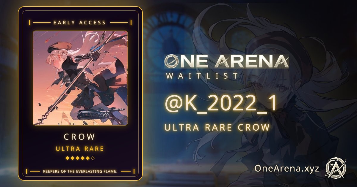 Just pulled a ULTRA RARE CROW badge from registering the waitlist for One Arena <a href="/Rosentica/">Rosentica: One Arena</a>!

Can't wait to battle and win more grails with my RWA cards!

See you in the Arena ⚜️
#OneArena #Rosentica
x.com/rosentica/stat…