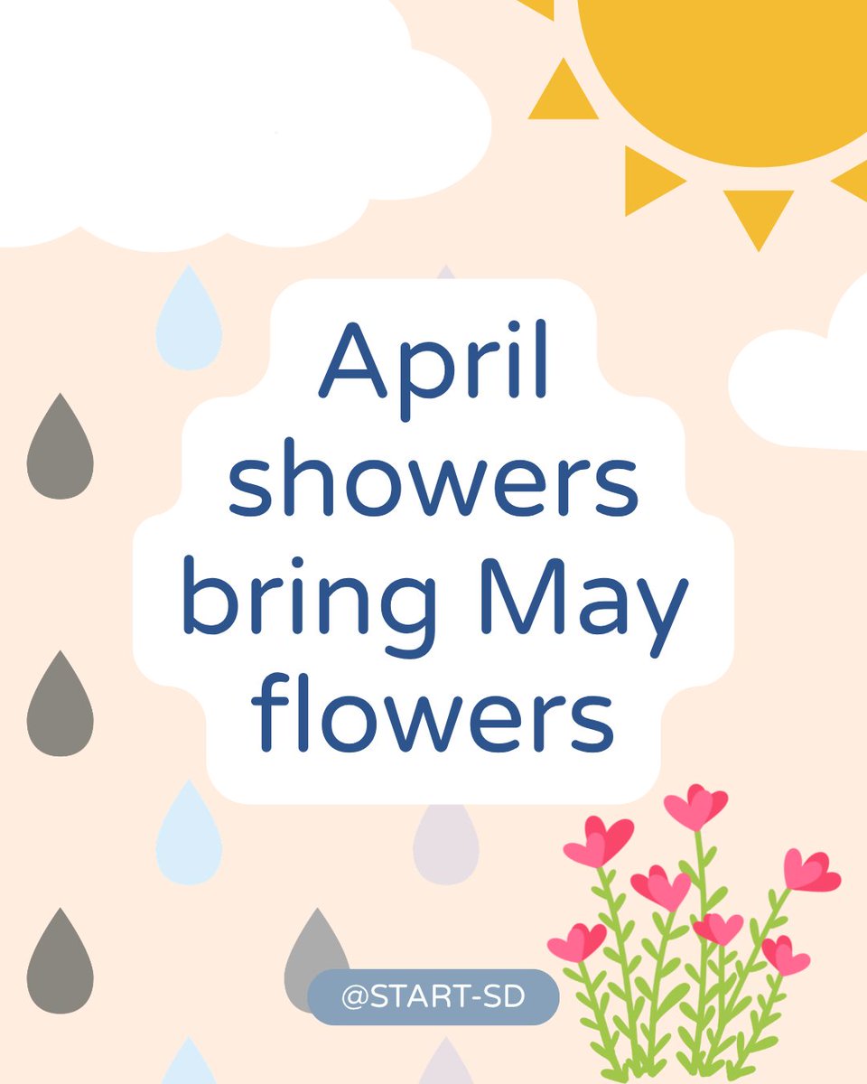 startsdprogram's tweet photo. 'April showers bring May flowers' is true even in healing. In order to encourage growth, you have to acknowledge and sometimes embrace the uncomfortable rainstorm, but as another saying goes, 
"You will be warm again." - Brandon Sanderson, Rhythm of War. https://t.co/VIbNxkbQem
