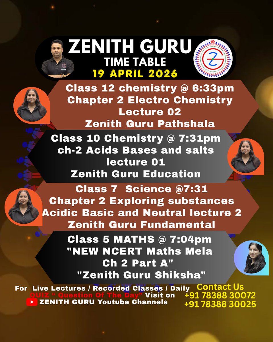 zenith_guru's tweet photo. 19 April 2026 Sunday Time table for class 1st to 12th
#zenithguru #prathamsir #math #science #Bridgecourse #salonimam #nikkipandit #cbse #ncert https://t.co/eJAOYidru6