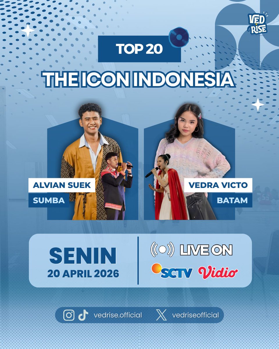 vedriseofficial's tweet photo. [SIAPA YANG GA SABAR NONTON TOP 20 THE ICON INDONESIA???] 😜
Hellow Vedrise!! Siapa nih yang udah ga sabar banget untuk nonton penampilan Vedra di Top 20 The Icon Indonesia?
Catet tanggalnya ya Vedrise, tanggal 20 April 2026❗ #VedriseOfficial #TheIconIndonesia #Vedra #Batam #Fyp https://t.co/Ua2z4eUKm1
