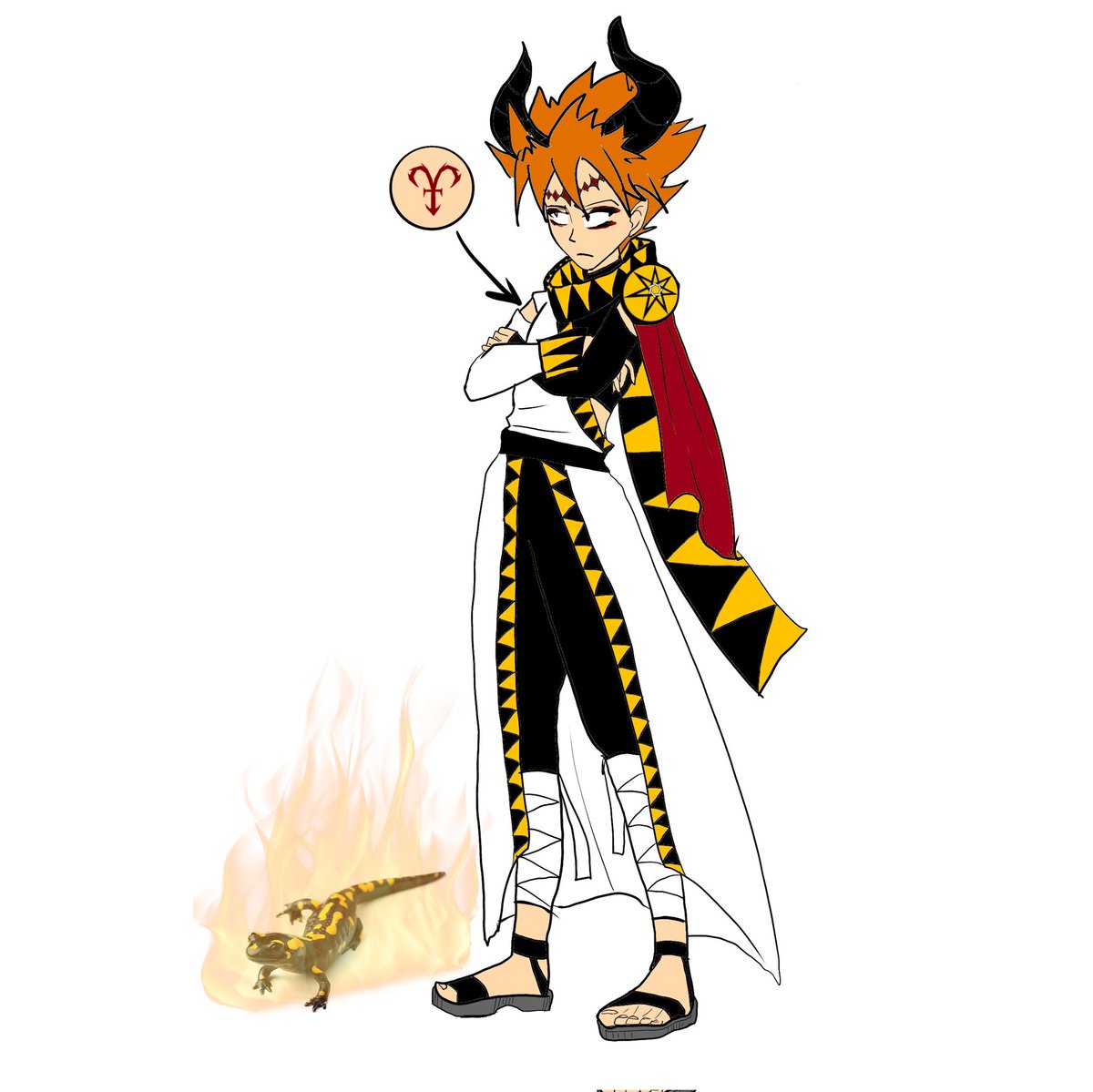 hexilyth's tweet image. Character concept of Sin Hellion from my webnovel Boss Star. I was super lazy with the salamander, and I used a cruddy Ibis Paint model for the guy. I was lazy with this one. 
#amwriting
#webnovel