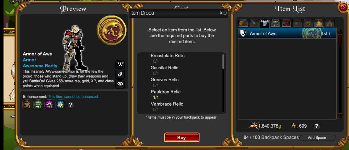 VloodMere's tweet image. Pauldron Relic done! 4 more relics to go for the Armor of Awe...

#AQW #sharing