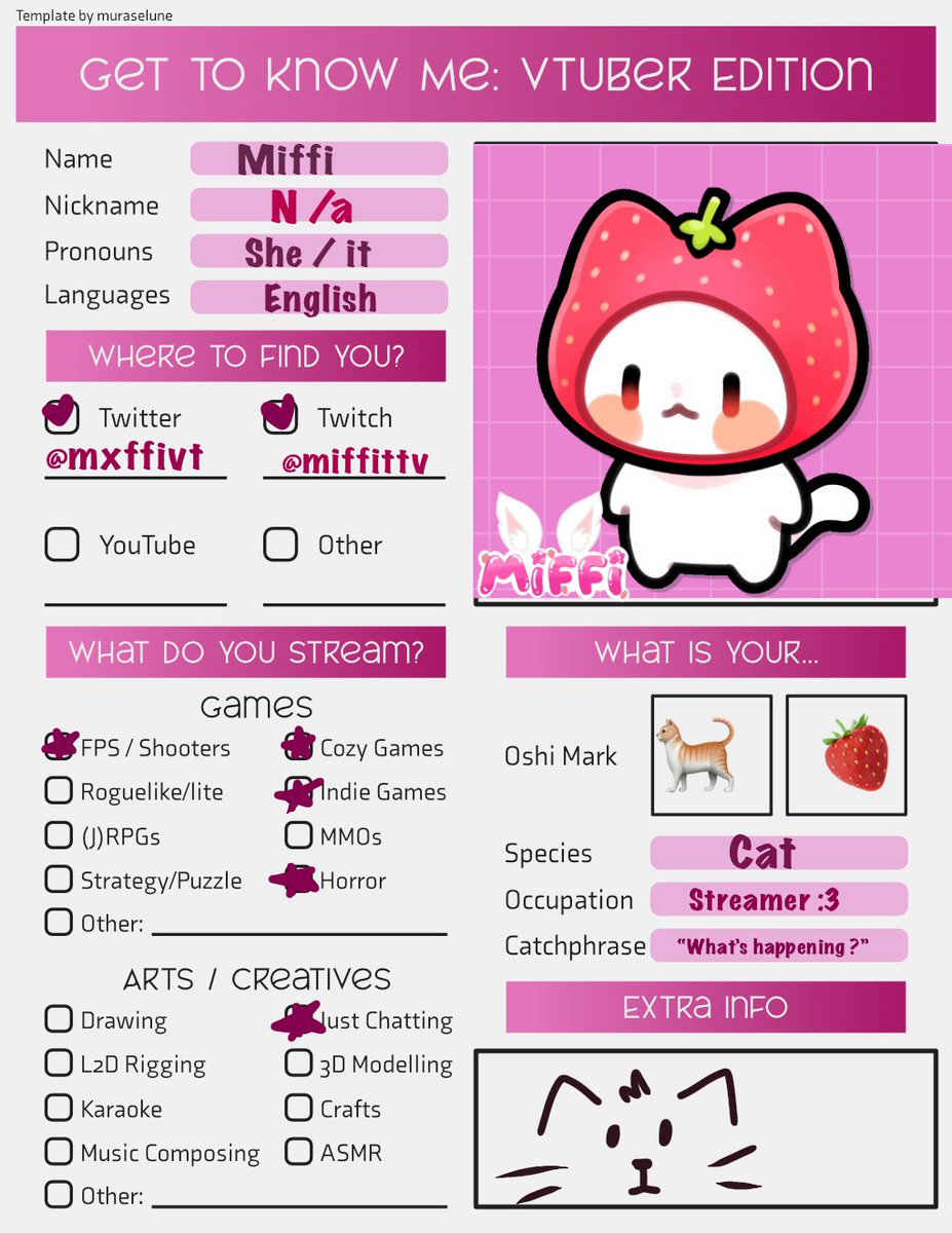 mxffivt's tweet image. Intro of the cat ! &amp;lt;3 pleasure to meet yall , im miffi and ive been a streamer (on and off) for about 2 or 3 years ish ! 

#vtuber #envtuber #streamer #twitch