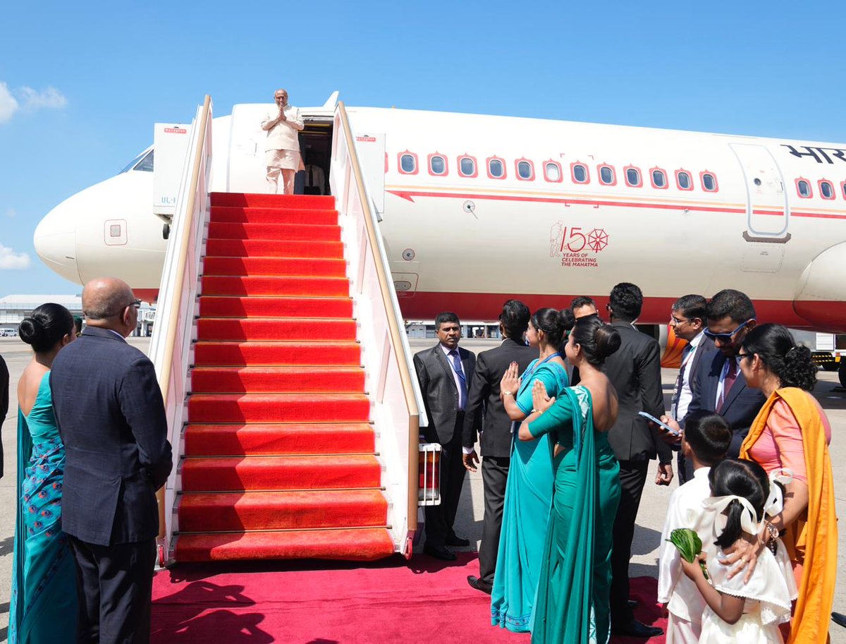 VPIndia's tweet photo. Vice President of India Shri C. P. Radhakrishnan arrived in Colombo on a two-day official visit to Sri Lanka and was accorded a warm welcome. This is the first official bilateral visit by an Indian Vice President to Sri Lanka, aimed at further strengthening the millennia-old civilizational and people-to-people ties between the two countries.