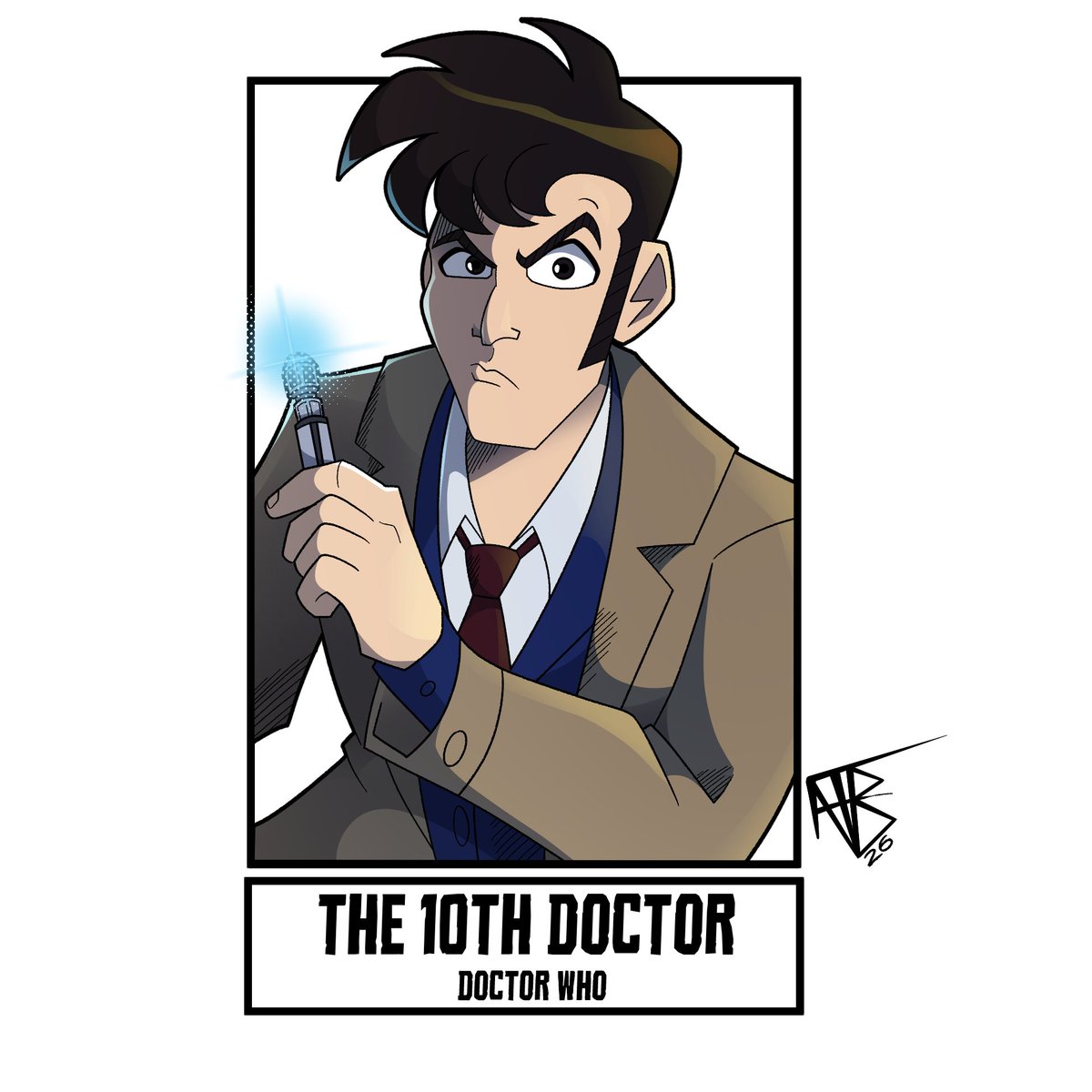 AustinTBArt1's tweet image. One Character per Day 2026 Day 108 - The 10th Doctor from Doctor Who
#art #onecharacterperday #doctorwho #tenthdoctor
