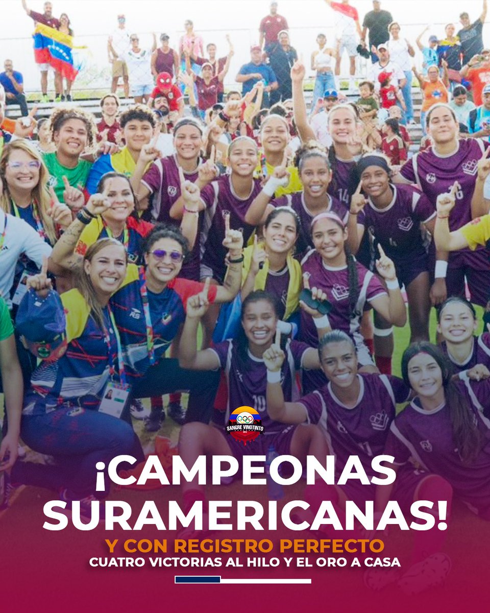 SangreVT's tweet photo. ¡VENEZUELA REINA EN SURAMÉRICA! ⚽🥇

La Vinotinto Femenina se consagró Campeona Invicta de los IV Juegos Suramericanos tras vencer 2-1 a Paraguay en una final inolvidable.

Los goles de la gloria llegaron gracias a:
⚽ Astrid Granadillo (11’)
⚽ Dariana Medina (54’) https://t.co/hZrhi7uKK0