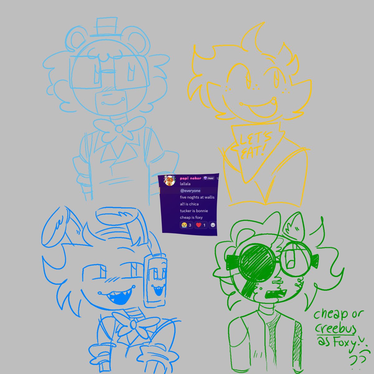 noast4rr's tweet photo. [DAY 149]

this hasbeen in my head for so long. five nights at wallibears i guess LOLOL 

#al1 #wallibear #tinymacdude #creebus #estabr0k #cheappickle #merku #meili #fnaf #goofygang #goofygangfanart

woagh holy hashtag bomb https://t.co/mywKyDtEqm